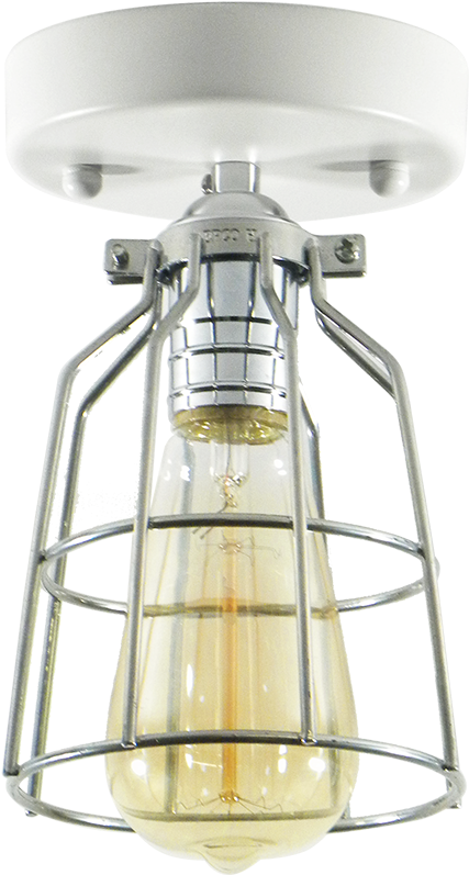 White And Chrome With Steel Cage - Light Fixture (1202x1508), Png Download