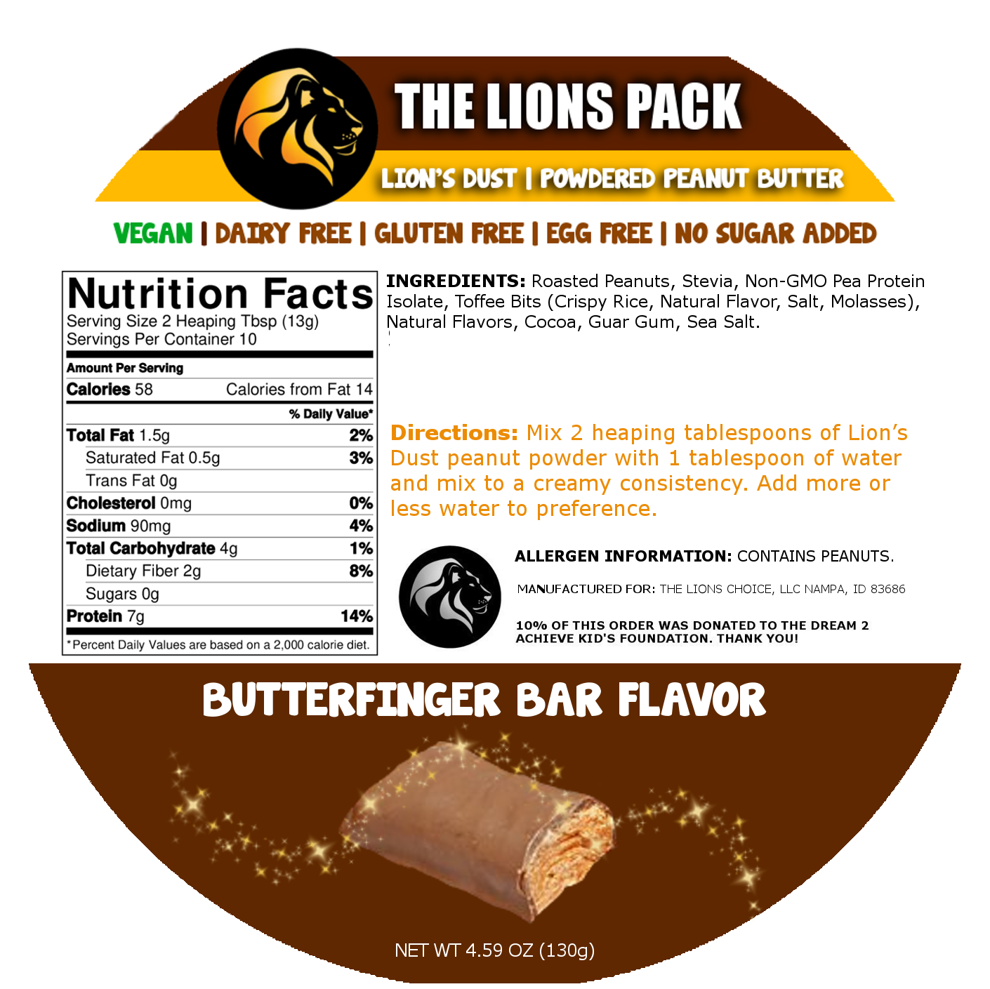 Butterfinger Bar Flavor Lion's Dust 130g Bag - Beer Nuts Hot Bar Mix 32 Oz. Sup Bag (1410x1409), Png Download