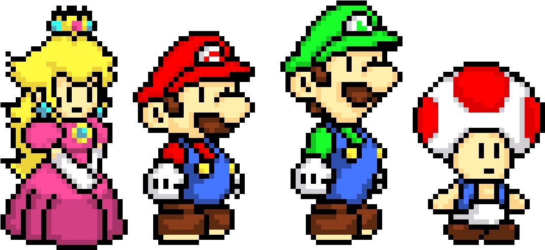 Peach, Mario, Luigi And Toad - Supermario Cross Stitch Pattern (1100x510), Png Download