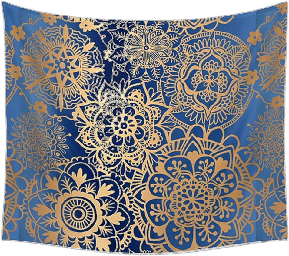 Abisa Blue And Gold Bohemian Fabric Tapestry - Zrck Wall Mandala Hangings Tapestry Psychedelic Blue (600x600), Png Download