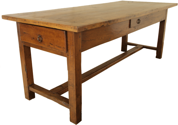 Antique Pear Wood Farmhouse Table - Long Kitchen Work Table (600x431), Png Download