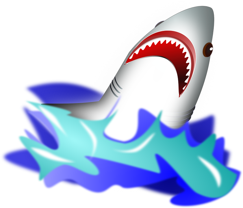 Shark Attack Wave Danger Dangerous Ocean F - Shark In Water Clipart (397x340), Png Download