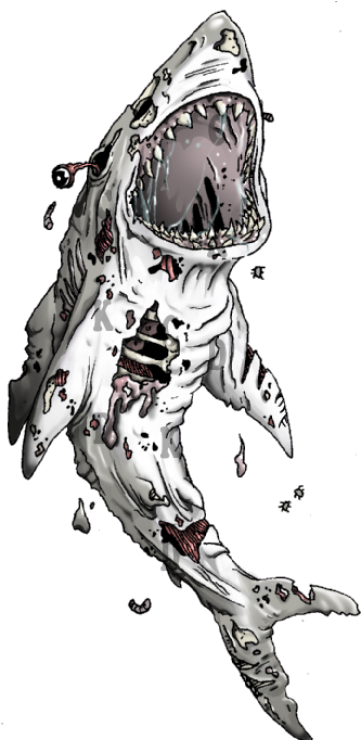 Zombie Shark Tattoo By Cutekillerdog On Deviantart - Zombie Shark Tattoo (344x684), Png Download