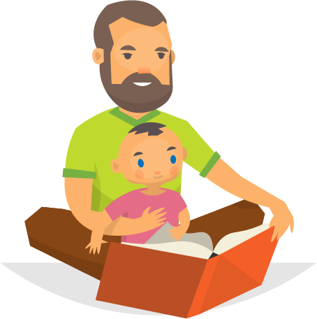 Animated Parent And Child Reading (454x456), Png Download