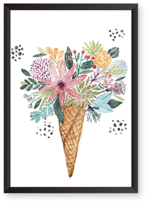 Floral Waffle Cone - Helado Con Flores Acuarelado (480x480), Png Download