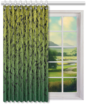 Yellow Green Ombre Feathers Pattern Black Window Curtain - 1x Lego Polyester Window Curtain 52" X 63" (132 Cm (500x500), Png Download