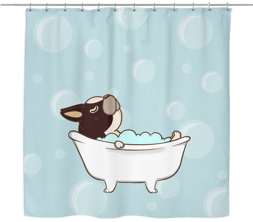 Black And White French Bulldog Frenchie Dog Shower - Dog Shower Curtain (500x500), Png Download