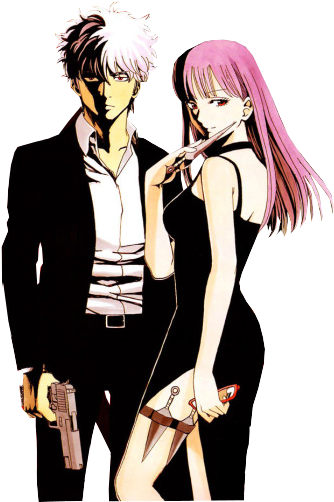 Gintoki & Sarutobi Ayame - James Bond Anime (400x579), Png Download