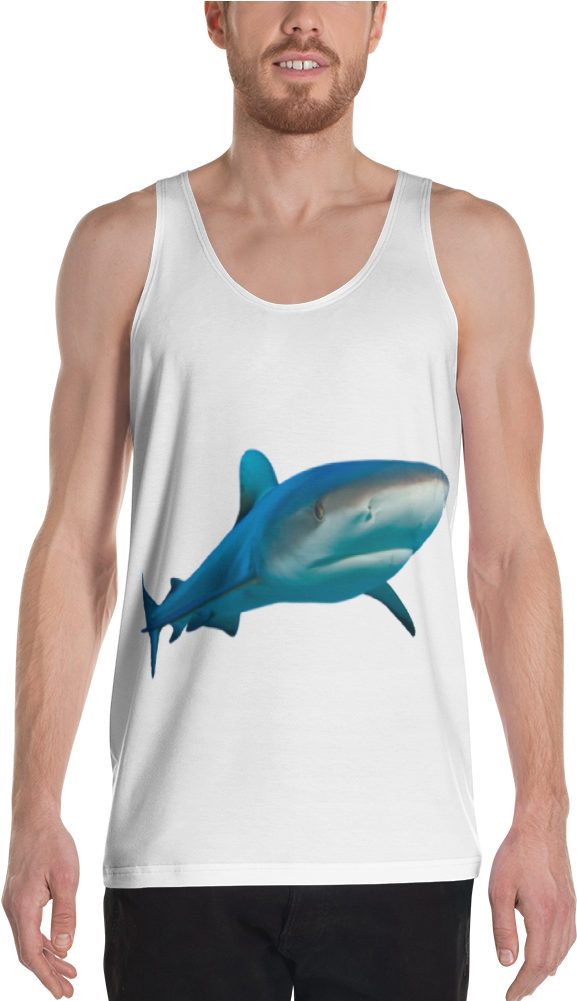 Great White Shark Print Unisex Tank Top - Sleeveless Shirt (1000x1000), Png Download