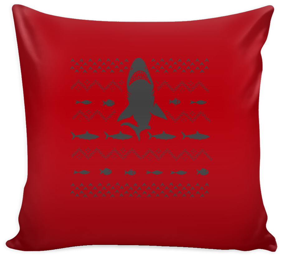Great White Shark Jaws Funny Festive Ugly Christmas - Stencils Prints On Pillow Cover (1024x1024), Png Download
