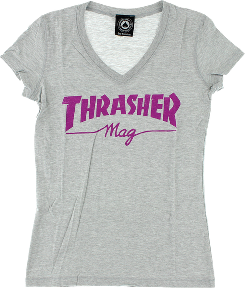 Thrasher Mag Logo Girls V Neck Ss M Hthr - Yellow Thrasher T Shirt (851x1000), Png Download