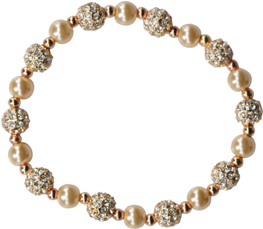 Gold/champagne Pearl Disco Ball Stretchy Beaded Bracelet - Gold (1024x680), Png Download