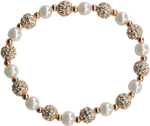Gold/white Pearl Disco Ball Stretchy Beaded Bracelet - Pearl (1024x680), Png Download