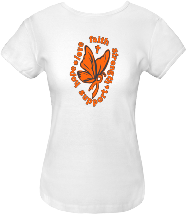Leukemia Hope Love Faith Butterfly Women's Fitted T-shirt - T Shirt Women Pink Back (480x480), Png Download