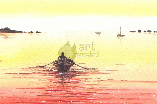 Seascape Man In A Boat - Chakra (606x402), Png Download