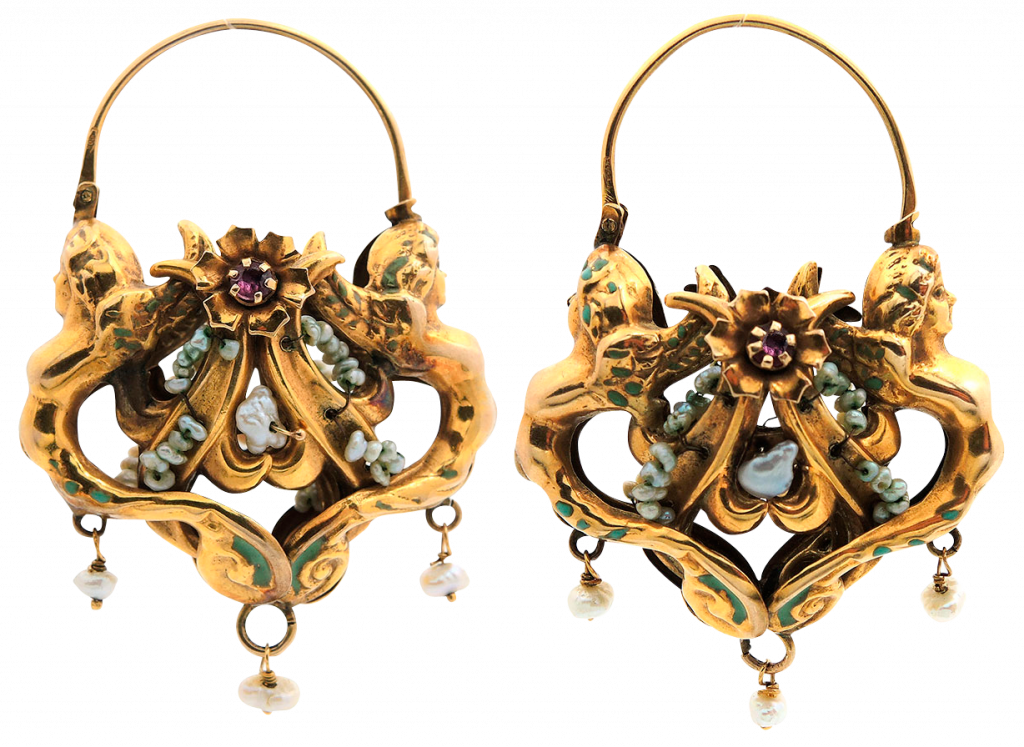 Antique Pearl And Ruby Earrings In 14k Gold - Earrings (1024x747), Png Download