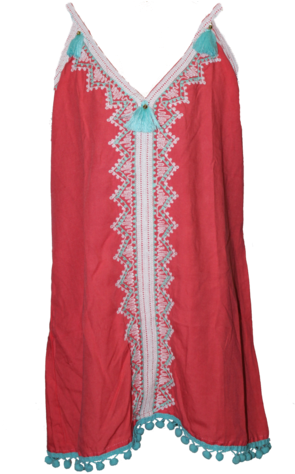 Coral, White And Aqua Embroidered Dresscoral With Embroidered - Lace (480x480), Png Download