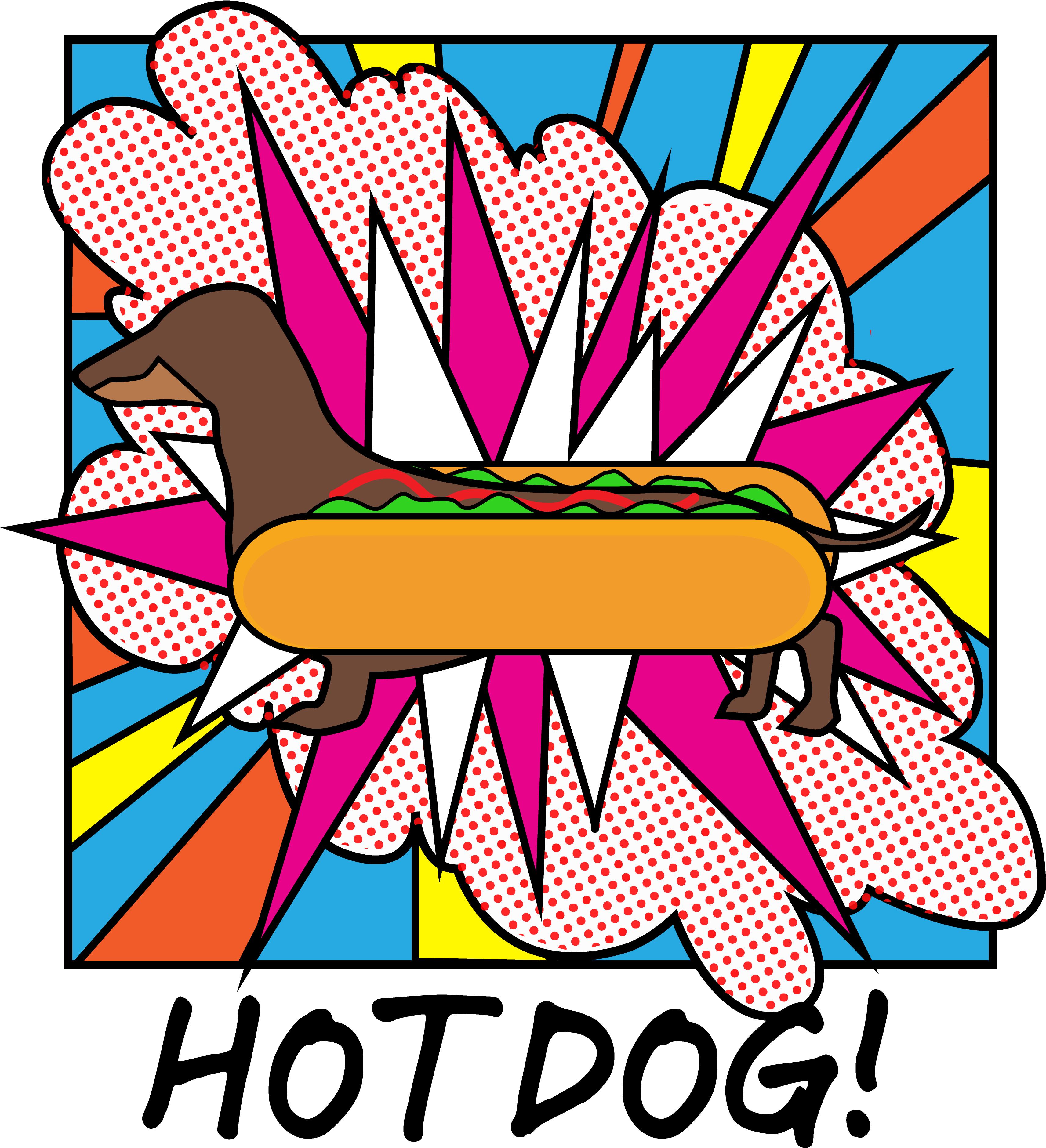 Hotdog Dachshund Dog Retro Pop Art (4500x5400), Png Download