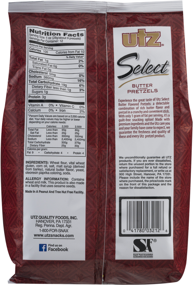 Utz Select Pretzels, Butter Sticks - Utz Select Pretzels, Pumpernickel - 12 Oz Bag (1000x1000), Png Download