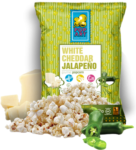 White Cheddar - Pop Art Gourmet Popcorn White Cheddar Jalapeno 1.25 (500x500), Png Download