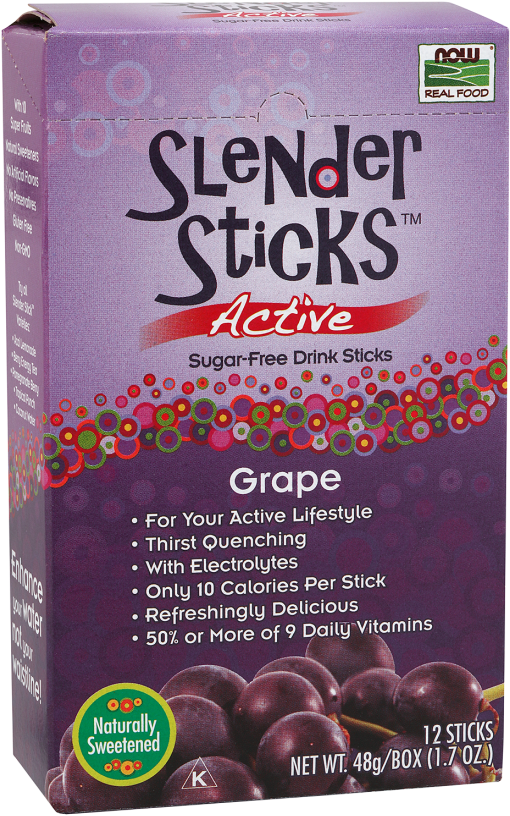 Active Grape Slender Sticks - Now Foods - Slender Sticks Active Grape - 12 Sticks (571x880), Png Download