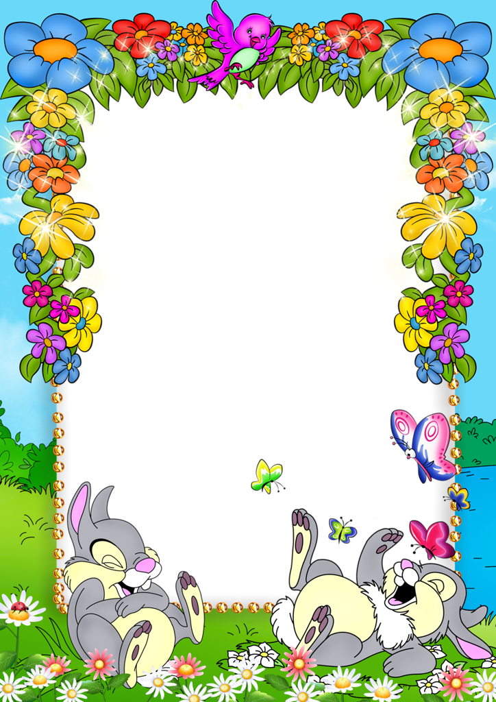 Cute Blue Kids Png Photo Frame With Flowers And Bunnies - Cute Border For Boys (724x1024), Png Download