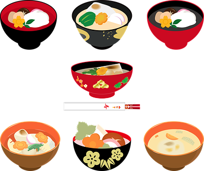 Japanese Soup, Noodles, Miso, Restaurant - お 雑煮 イラスト フリー (407x340), Png Download