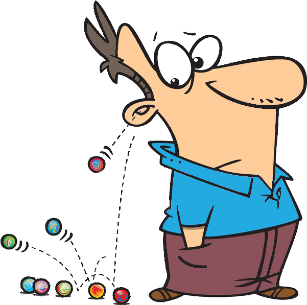 Marbles Rolling Out Of Cartoon Man's Ear - Loosing My Marbles Clip Art (600x620), Png Download