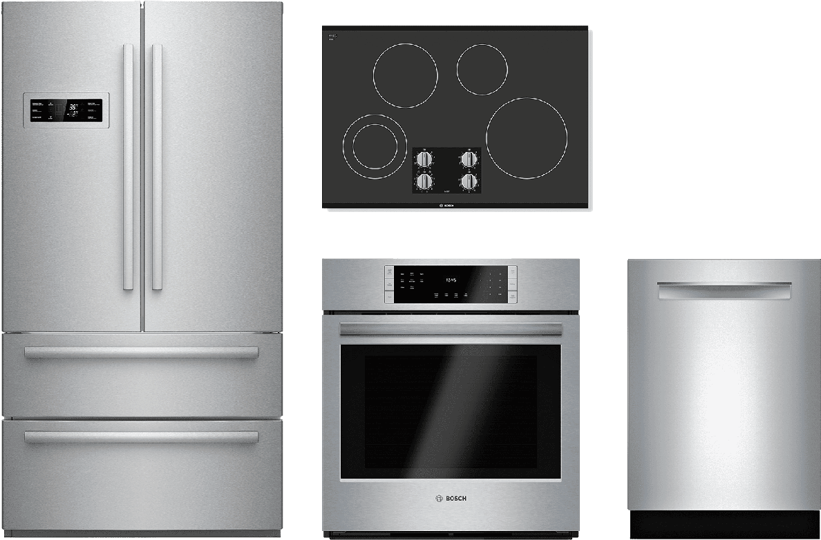 Bosch 4 Piece Kitchen Package Stainless Steel Bokitnem5066uc - Bosch 30" Convection Single Wall Oven - Stainless Steel (1280x1280), Png Download