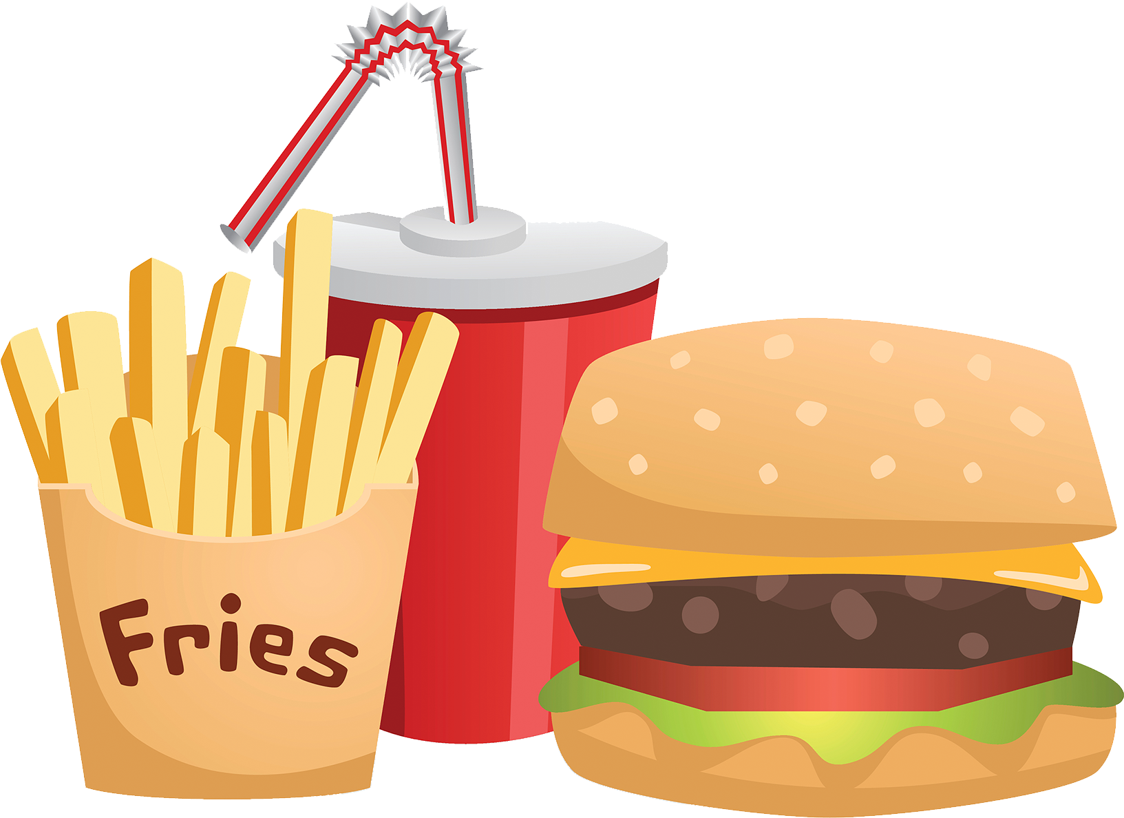 Hamburger Cheeseburger Fast Food Junk Food French Fries - Comida Chatarra Dibujo Png (1652x1237), Png Download