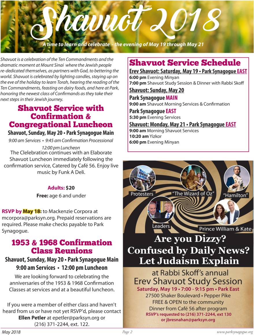 Shavuot 2018 A Time To Learn And Celebrate - Flyer (960x1242), Png Download