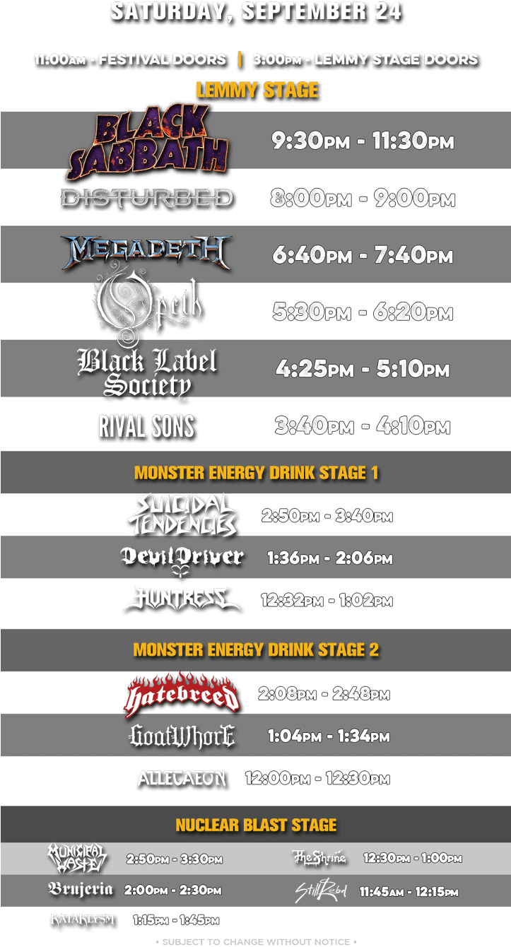 Ozzfest Set Times Ghostcultmag - Ozzfest 2016 Set Times (722x1393), Png Download