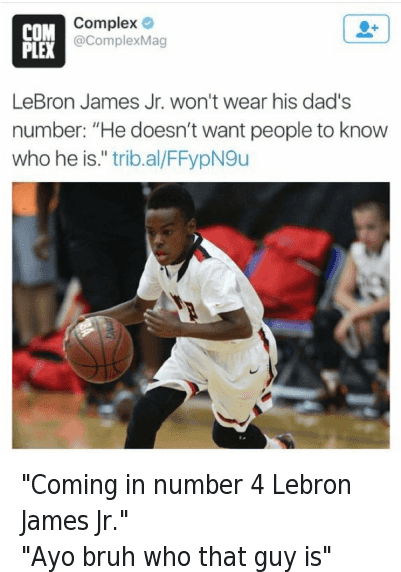 Basketball, Bruh, And Children - Lebron James Jr Doesn T Want To Wear Fathers Number (400x585), Png Download