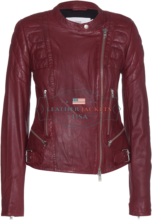 A Stylish Burgundy Fashion Leather Jacket For Women - Stylish Jacket For Women (750x750), Png Download