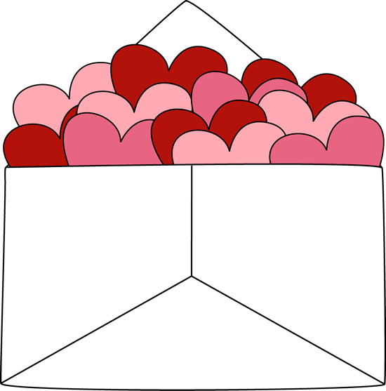 Envelope Of Valentine Hearts Clip Art - Valentines Envelope Clipart (550x557), Png Download