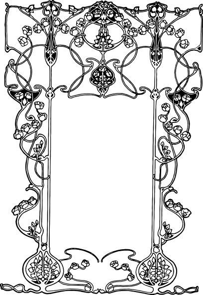 Art Nouveau Floral Border (408x593), Png Download