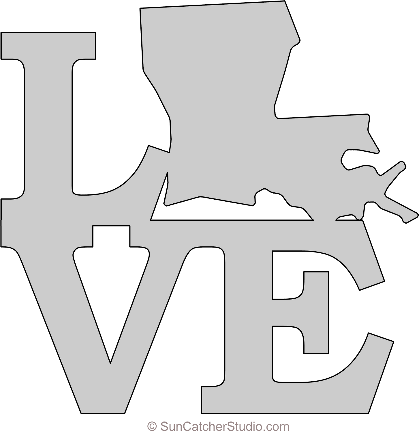 Louisiana Love Map Outline Scroll Saw Pattern Shape - Stencil (1500x1522), Png Download