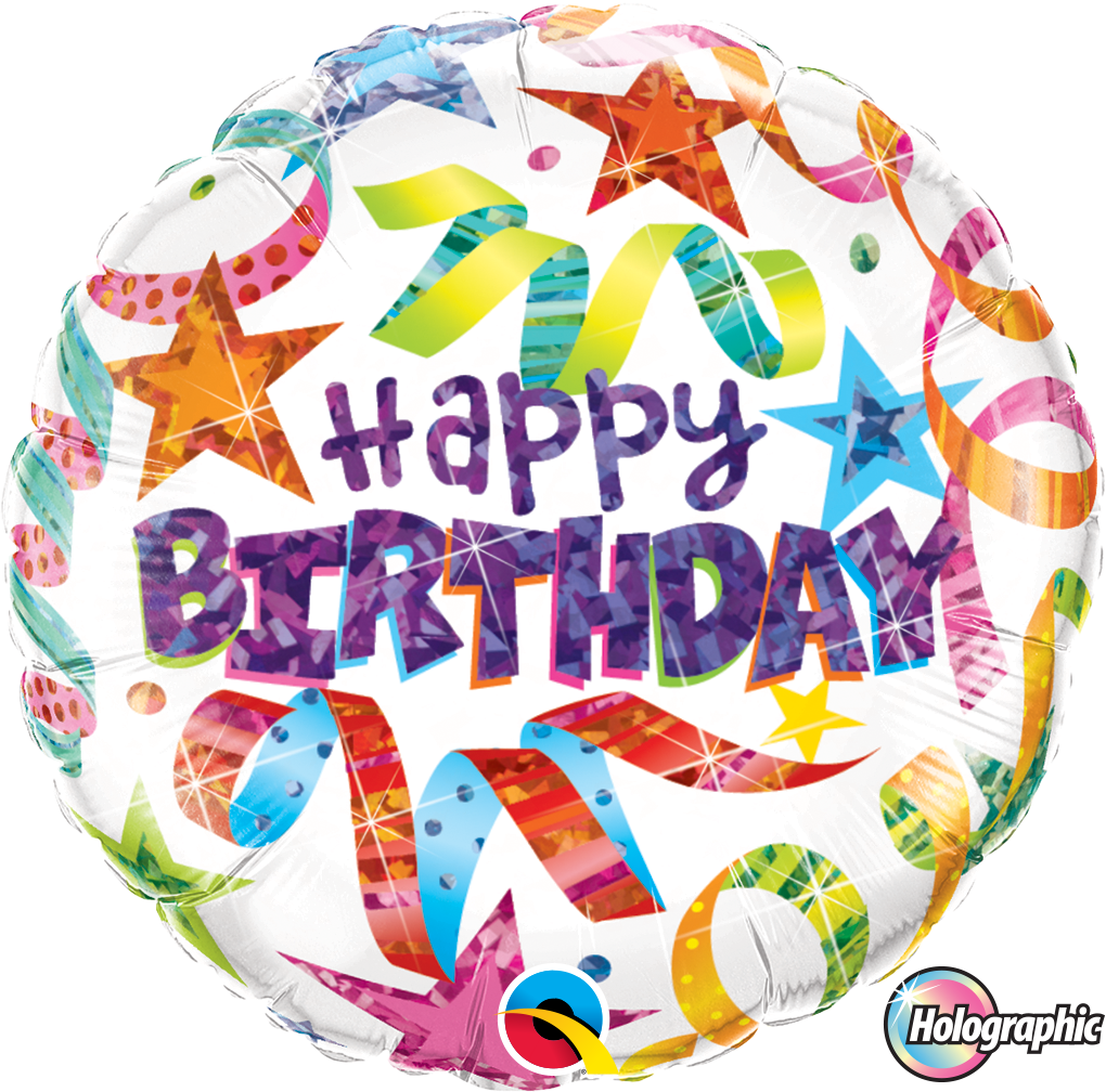 Holographic Birthday Stars & Streamers Foil Balloon - Birthday Stars & Streamers Holographic Foil Balloon (1020x1008), Png Download