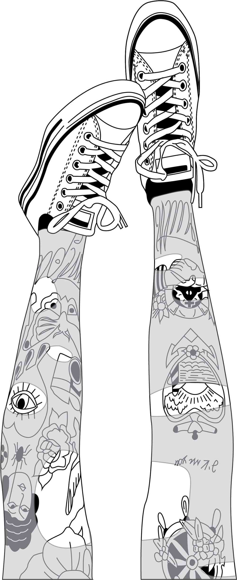 Outlines Pies Zapatillas Tumblr Dibujo Negro Hipster - Drawing (1920x2438), Png Download