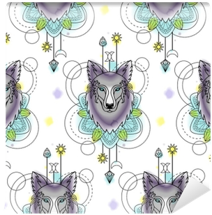 Abstract Wolf Watercolor Seamless Pattern Wall Mural - Watercolor Painting (400x400), Png Download