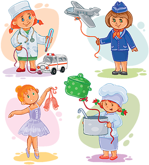 Set Vector Icons Of Small Children Different Professions Dibujos Animados De Profesiones Full Size Png Download Seekpng