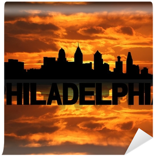 Philadelphia Skyline Reflected With Text And Sunset - Philadelphia Skyline Black And White (400x400), Png Download