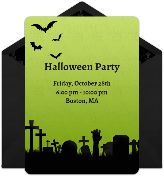 Graveyard Silhouette Online Invitation - Spooky Graveyard At Night (650x650), Png Download