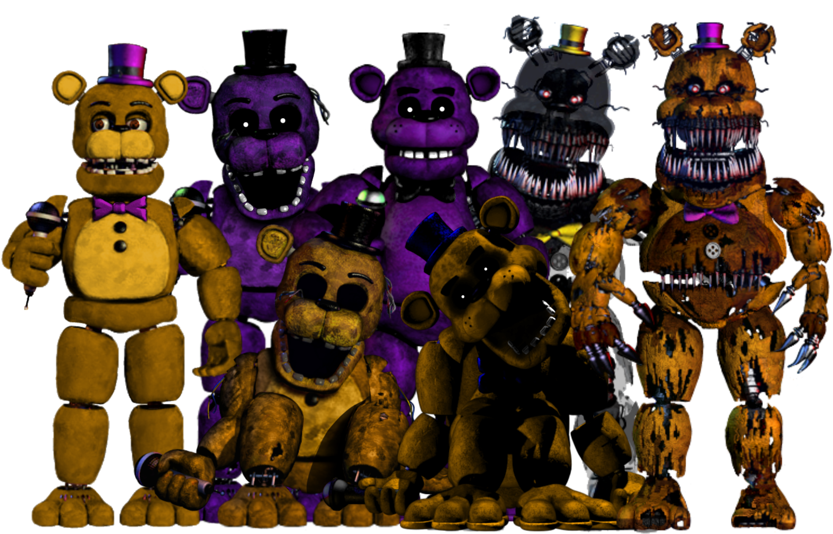All Golden Freddys - Fredbear And Friends Left To Rot Characters (1748x1181), Png Download