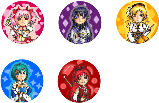 Puella Magi Madoka Magica Character Buttons - Cartoon (556x359), Png Download