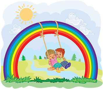 Carefree Young Children Swinging On The Rainbow, Cute, - Vector Graphics (360x360), Png Download