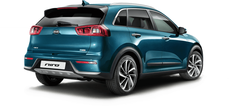 Rear Of Blue Kia Niro - Nissan Niro (751x349), Png Download