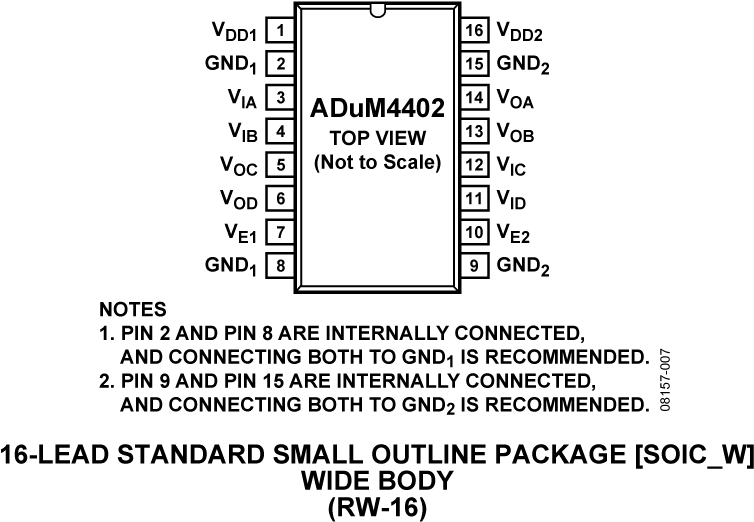 Adum4402 Pin Configuration - 16 Lead Wide Body Soic (760x529), Png Download