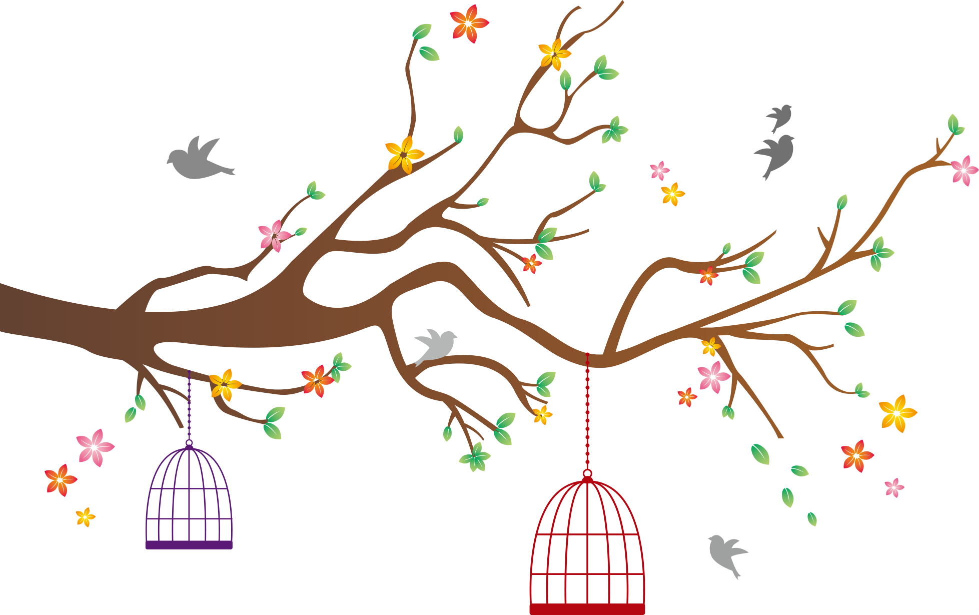 Birdcage With Transprent Png Free Download Flower - Bird Cage Vector Png (1957x1229), Png Download