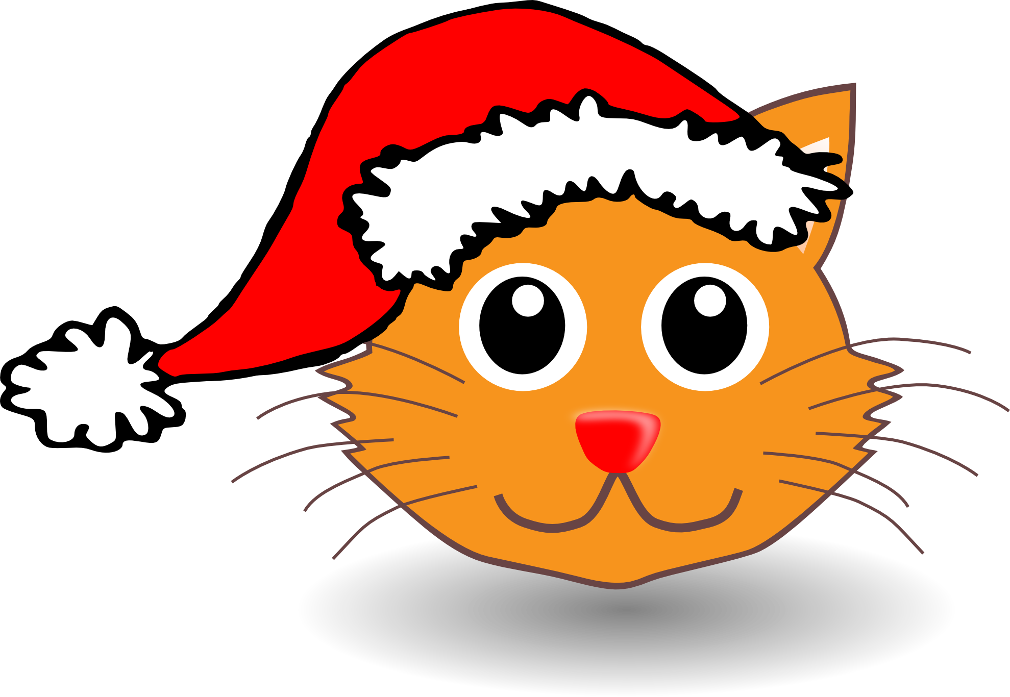 Clipart Cat Face - Cartoon Cat With Santa Hat (1979x1366), Png Download